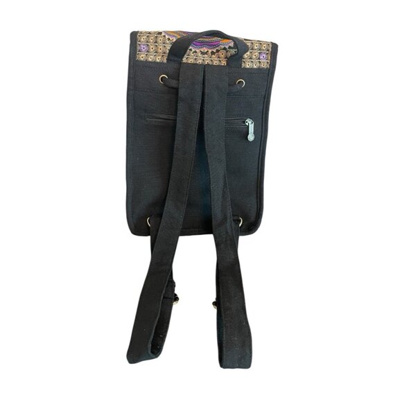 Black Multicolored Floral Embroidered Boho Backpack Small 12x9x4 Canvas - Picture 3 of 7
